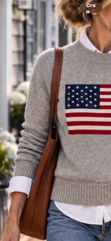 LUXE Cashmere Classic Flag Sweater In Gray