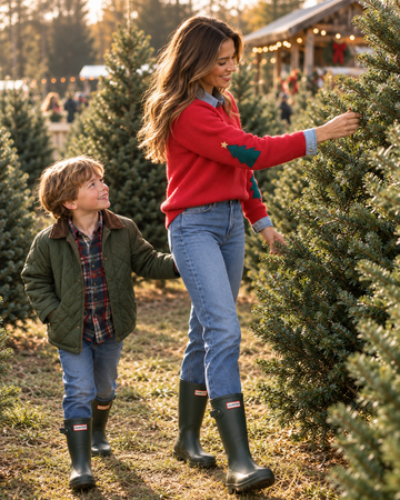 Classic Embroidered Merry Cotton Sweater with Tree Elbow Patches