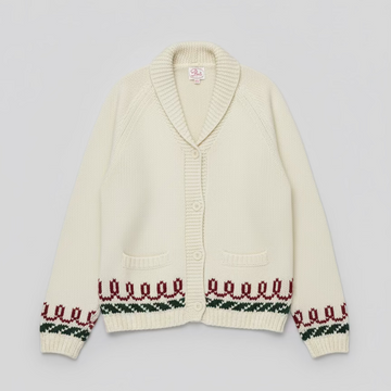 Maine Lobster Tree Boat Varsity Cardigan with Vintage Trim