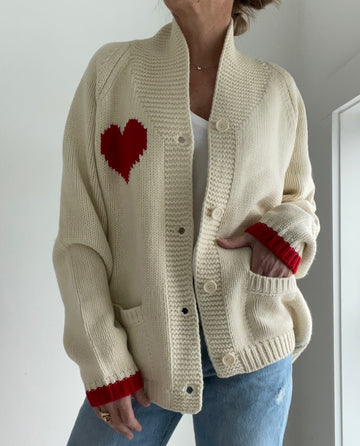 Chunky Heart ❤️ letterman sweater in Ivory/Red