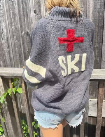 Chunky cross SKI varsity  sweater GRAY