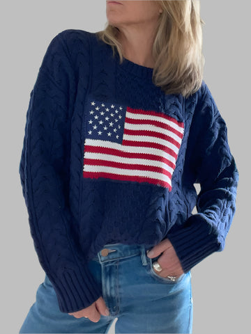 Cable Flag Sweater in Navy