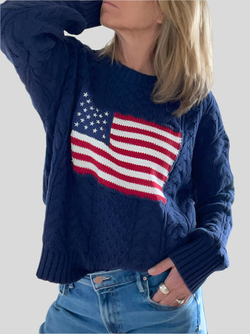 Cable Flag Sweater in Navy