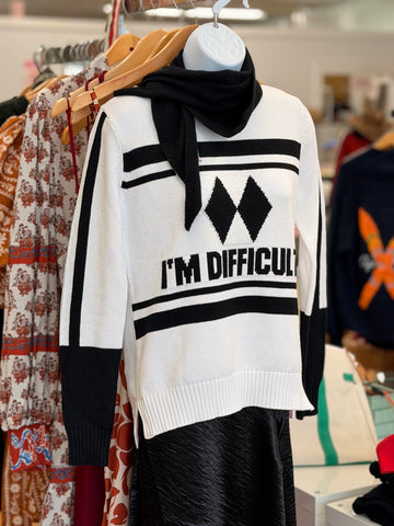 I'm Difficult Cotton Ski Classic Sweater in White