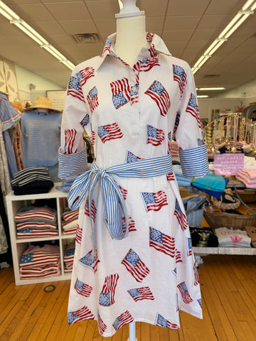 Sconset 3/4 Sleeve Flag dress in white