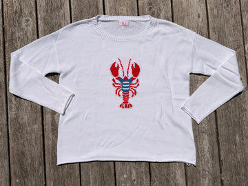 Lobster in Stripe Tee Boxy Cotton Sweater in White