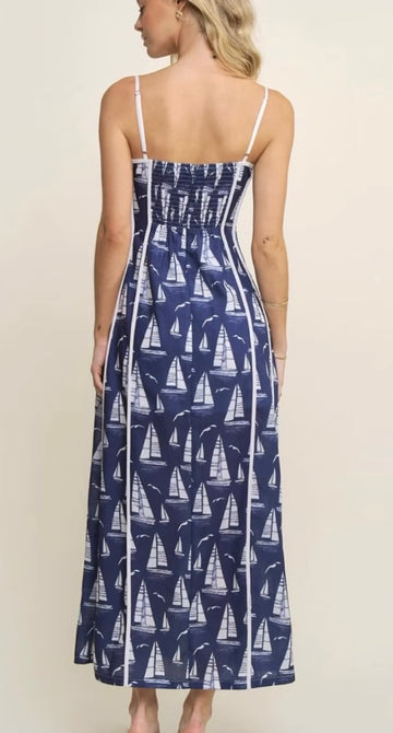 Sailboat Midi Dress in Navy
