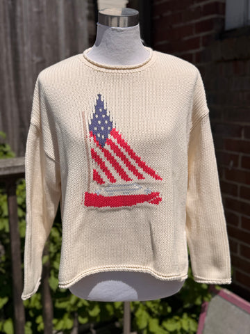 Chloe Flag Sailboat Roll Neck Sweater In Cream