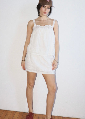 Eyelet Lace Trim Camisole & Skirt Set In Ivory