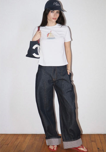 Sailboat Embroidered Crop Tee