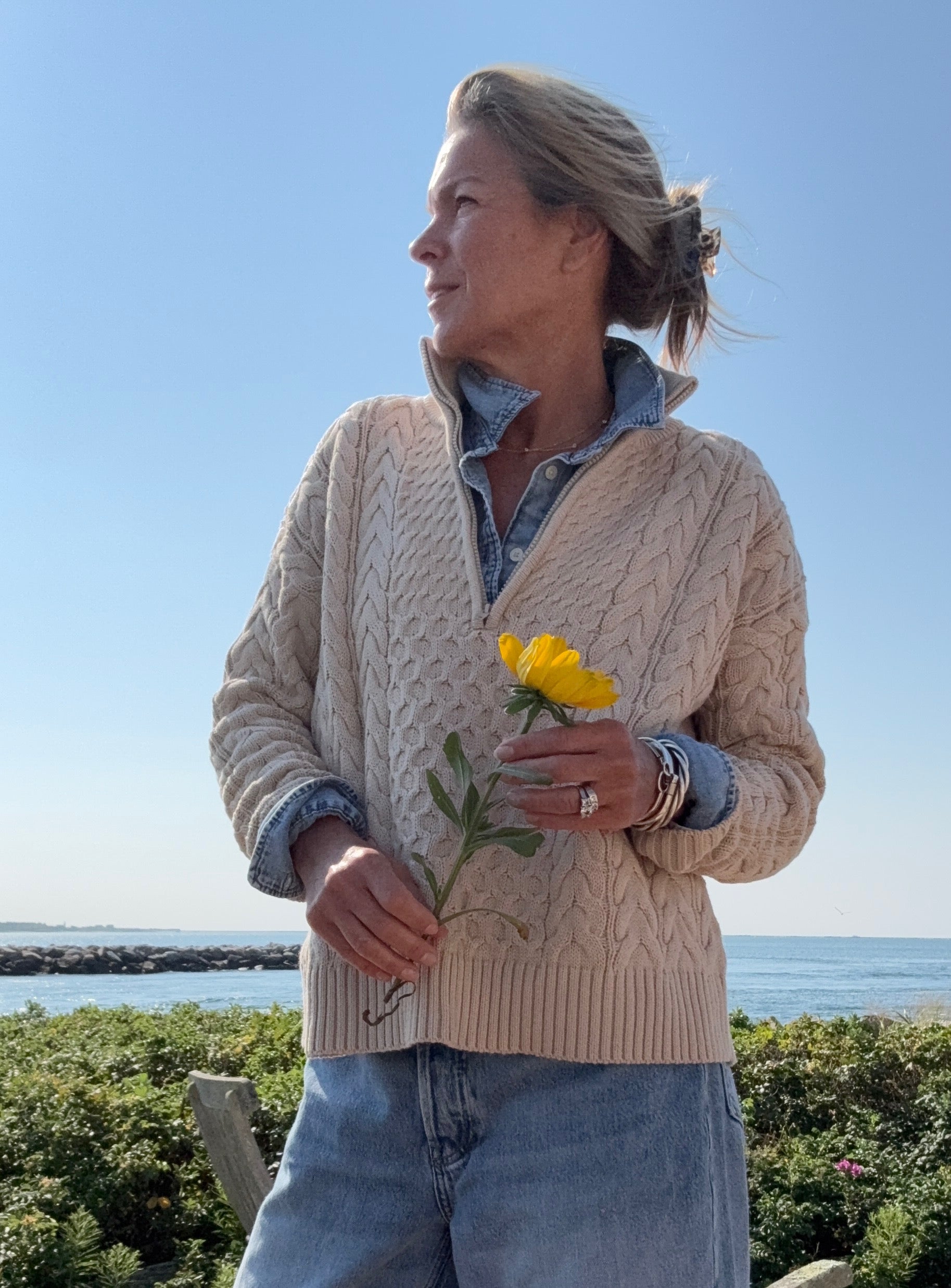 1/2 Zip Cable Sweater for Women | Pink Pineapple Shop