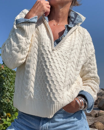 1/2 Zip Cable Sweater Ivory