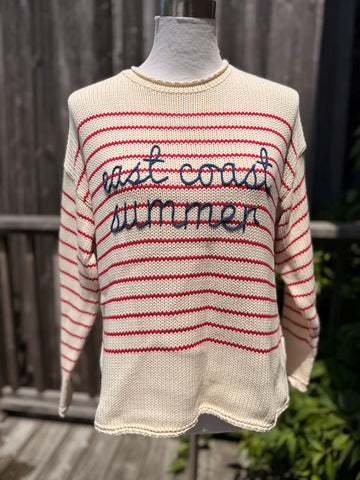Chloe Rollneck East Coast Summer Cotton Sweater in Ivory/Red Stripe