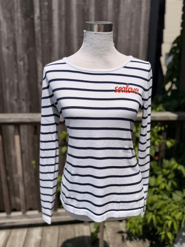 Sealover Navy Stripe Boat Neck Cotton Sweater