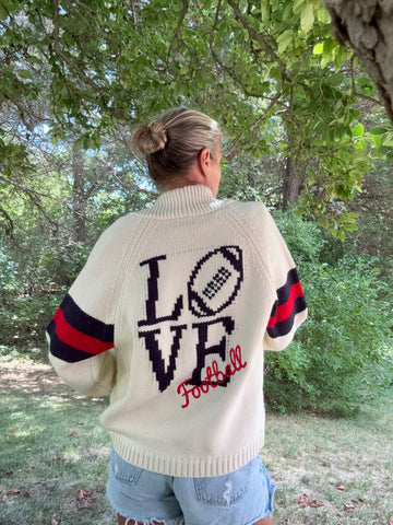 Love Football Varsity Cardigan in Ivory
