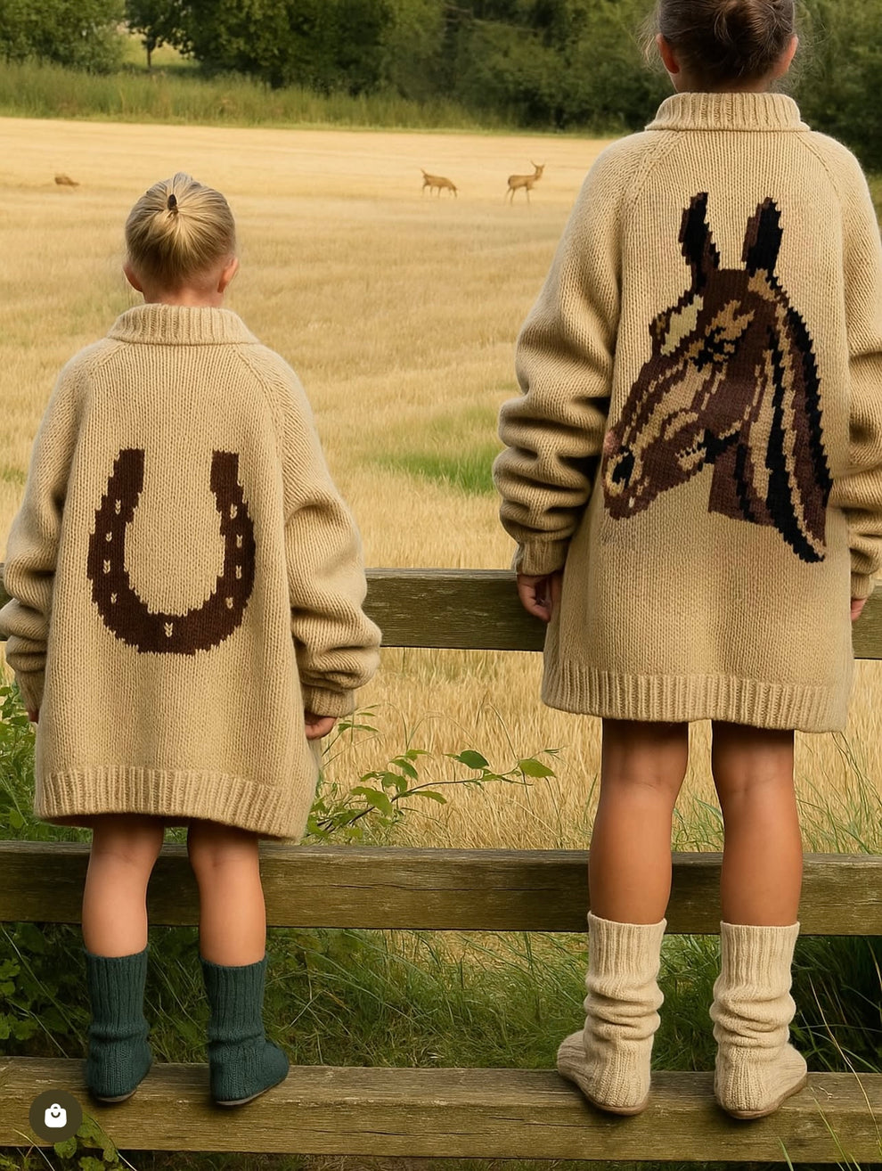 Oatmeal & Brown Button Down Horse Cardigan