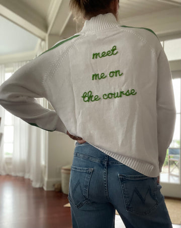 Meet Me on the Course Golf 1/2 Zip in White and Green