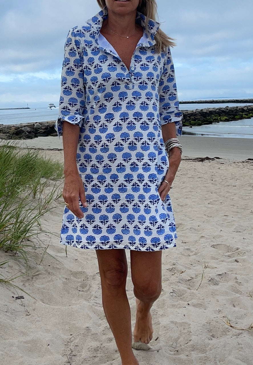Sconset Block Print 3/4 Sleeve Dress Blue Stylish Knit Sconset Block Print 3/4 Sleeve Dress Blue Stylish Knit