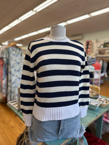 Cream and Navy Stripe Palm Sweater
