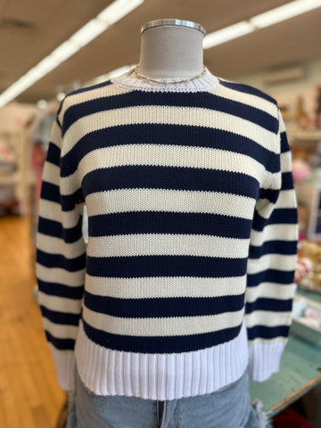 Cream and Navy Stripe Palm Sweater