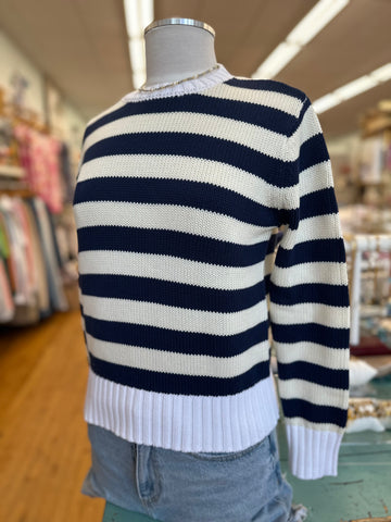 Cream and Navy Stripe Palm Sweater