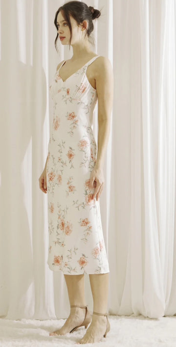 Ivory and Pink Floral Midi Slip Dress