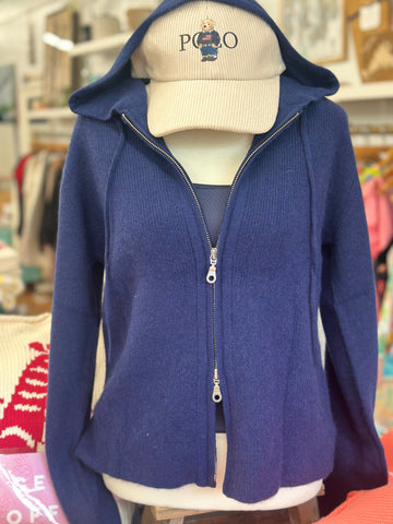 Cashmere Hooded Zip-Up Sweater in Navy or Gray