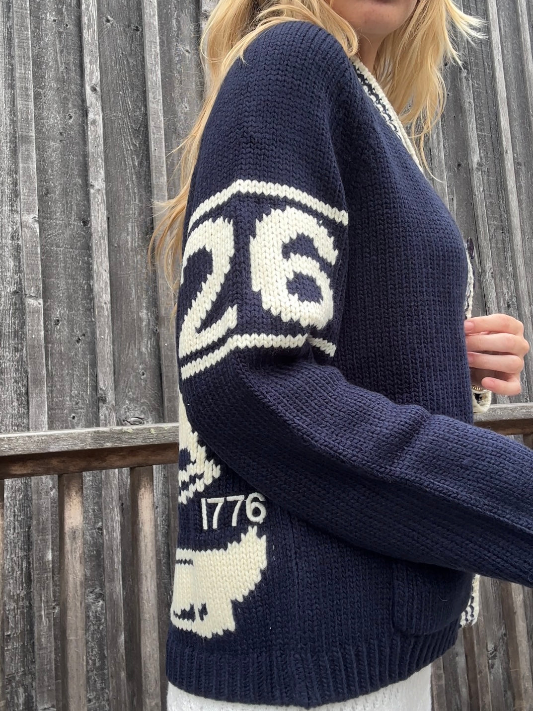 Sketchbook Sailboat Varsity Cardigan in Navy ships June 20