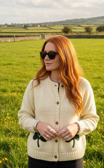 Clover Crop Chenille Cardigan In Ivory