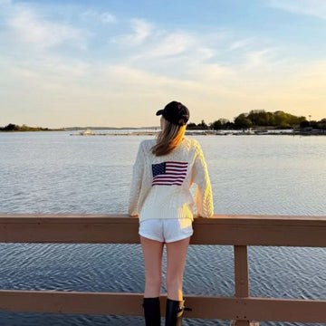 Cable Flag Sweater in Ivory (Flag On Back)