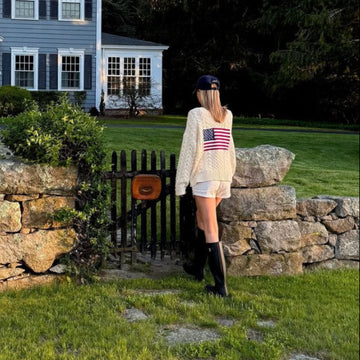 Cable Flag Sweater in Ivory (Flag On Back)