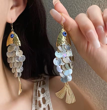 Golden Fish Scale Statement Earrings