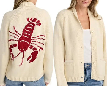 Varsity Lobster Cardigan in Ivory/Red 🦞