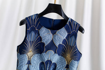 Blue Gold Jacquard Sleeveless Elegant Mini Dress
