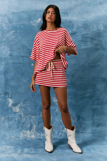 Mid Rise Red Striped Skort
