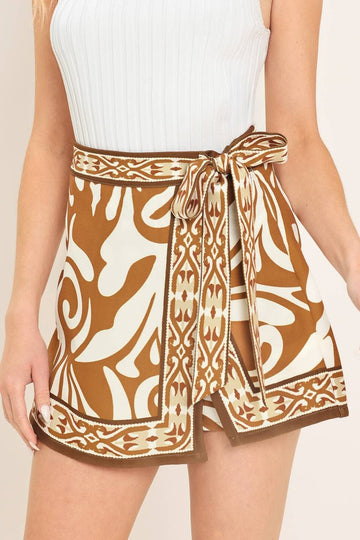 Amber Scarf-Print Tie Skort