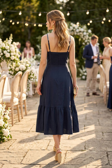 Sweetheart Neckline Midi Dress with Lace Trim Detai