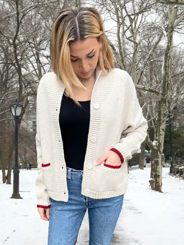 Varsity Chunky Heart Ski Cardigan-Ivory