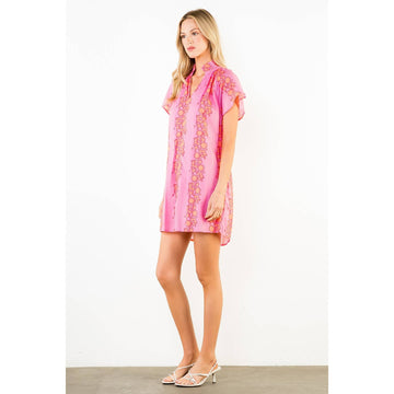 Short Sleeve Floral Pattern V-Neck Dress