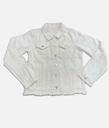 White Denim Jacket with USA Flag on back