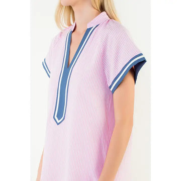 Shoer Sleeve Stripe Dress in Pink