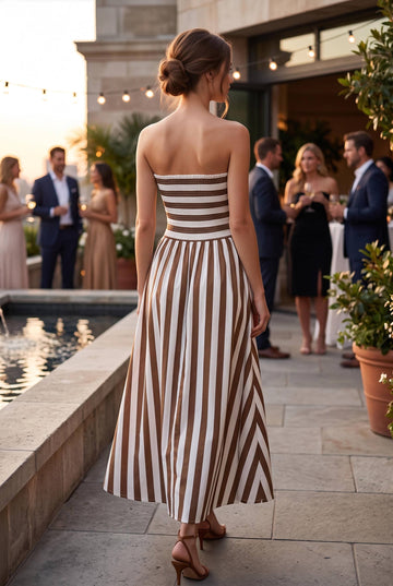 Espresso Stripe Ruched Maxi Dress