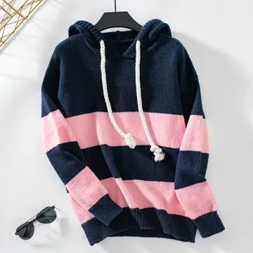 Oversized Preppy Stripe Hoody Pink