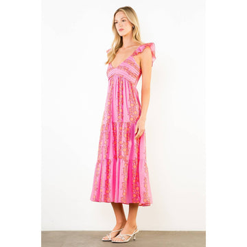 Fiona Flutter Sleeve Patterned Print Midi Dress