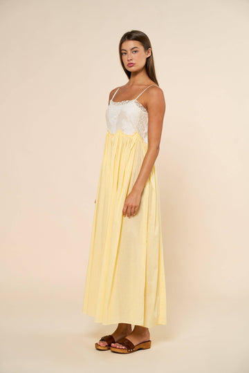 Lace Trim Maxi Dress in Lemon