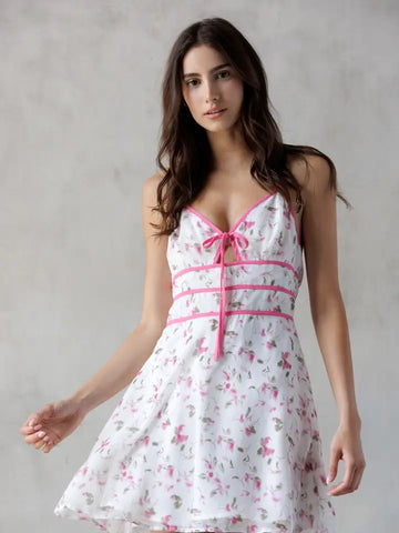 Cotton rose and Bow Mini Halter Dress