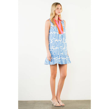 Sleeveless Abstract Pattern V-Neck Dress