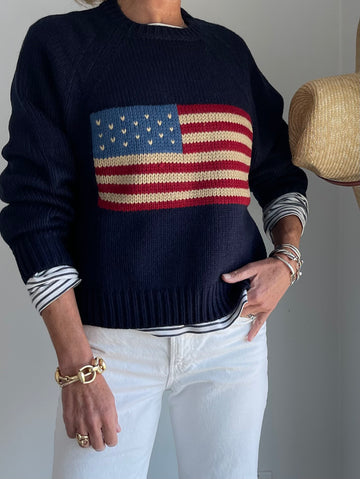 Vintage Flag Sweater-Navy