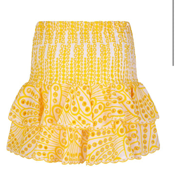 Yellow embroidered Eyelet mini skirt