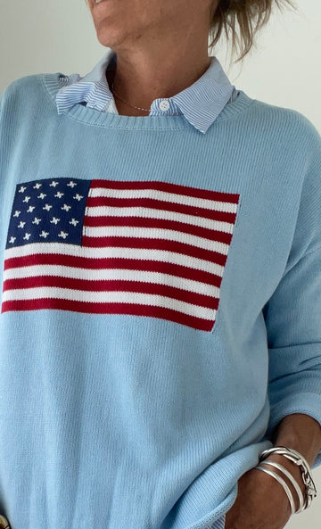 Light Blue American  flag cotton sweater